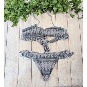 Tori Praver Womens Bikini Top Ruffle Electric Peacock Bikini SET Cabazon SMALL